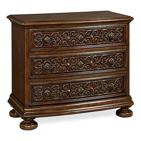 3 Drawer Bedside Chest with Scroll-Carved Drawer Fronts